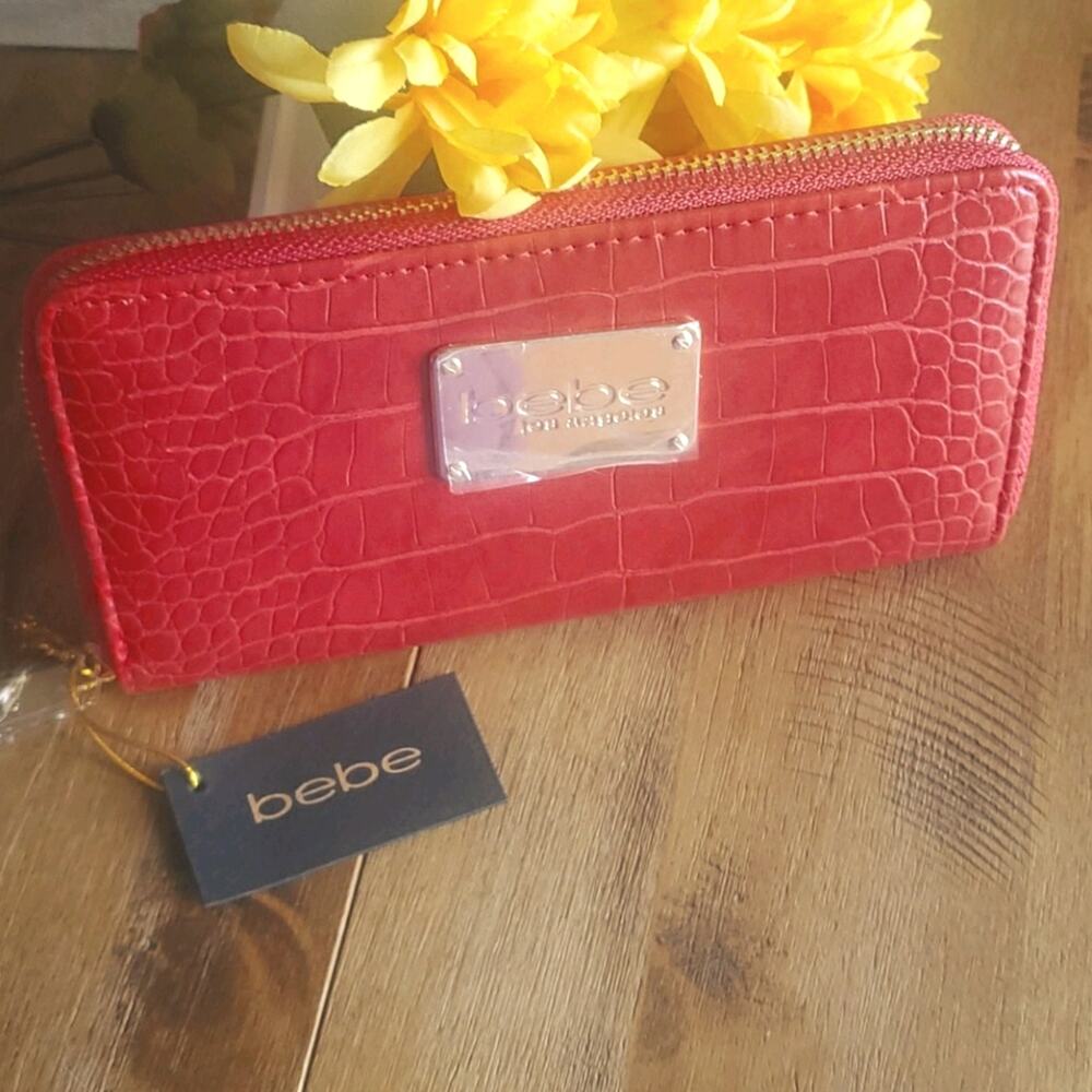 Bebe Natalie Croco Full Zip‎ Wallet NWT